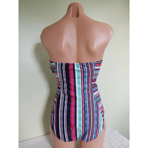 Jessica Simpson dark navy blue cut out bandeau one piece swimsuit size L - Picture 3 of 5